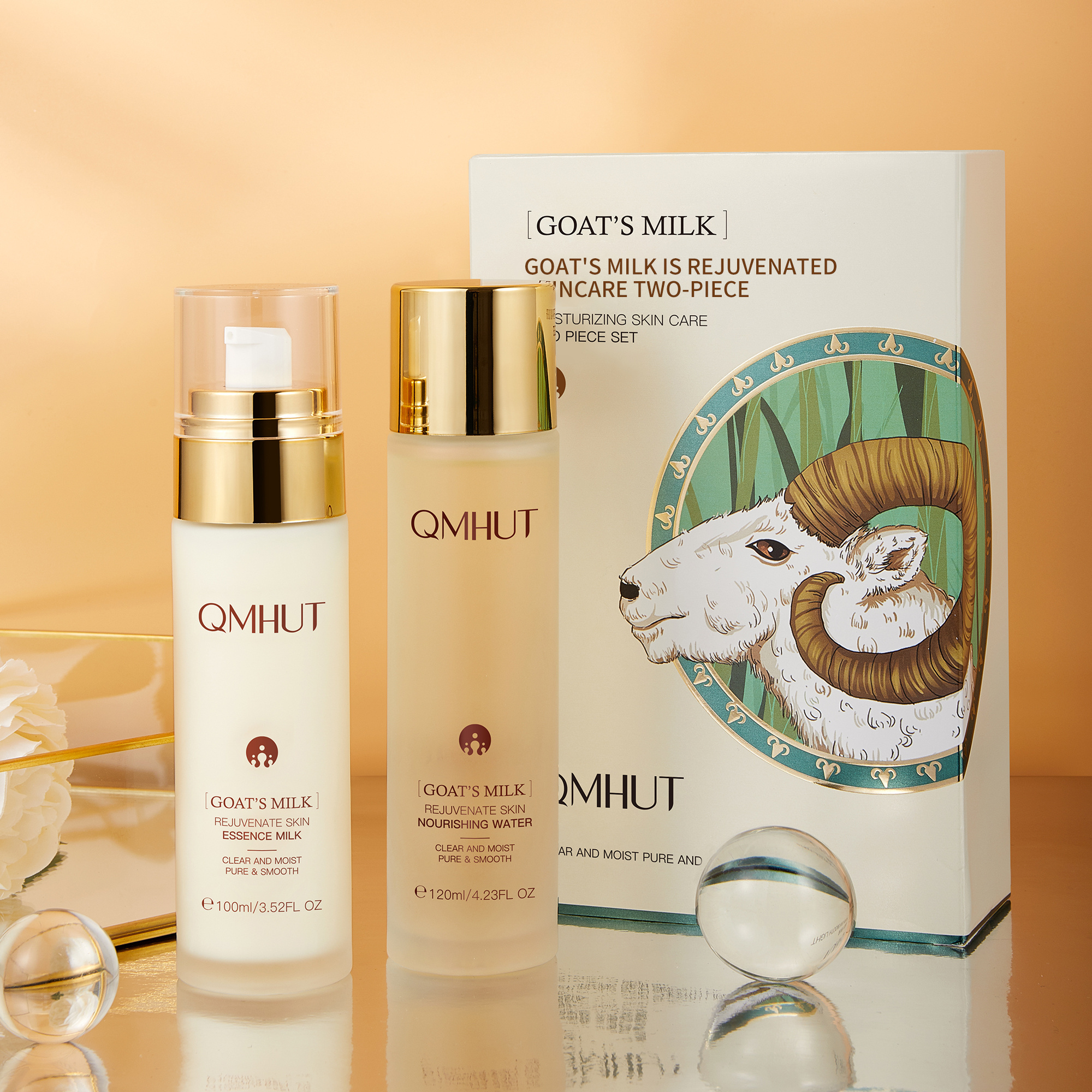 OEM ODM Goat Milk Essence Water Face Care Lotion Toner 2-step Skincare Set Firming Repairing Nourishing 2 Pc Set Skin Care Kit