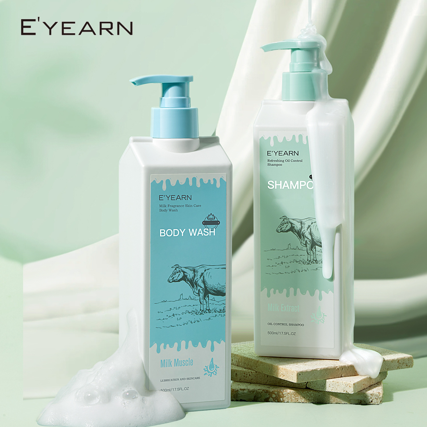 E'YEARN Milk Shampoo & Body Wash | Moisturizing Soothing Daily Cleanser Cruelty Free Milk Carton Shampoo Shower Gel Bath Set