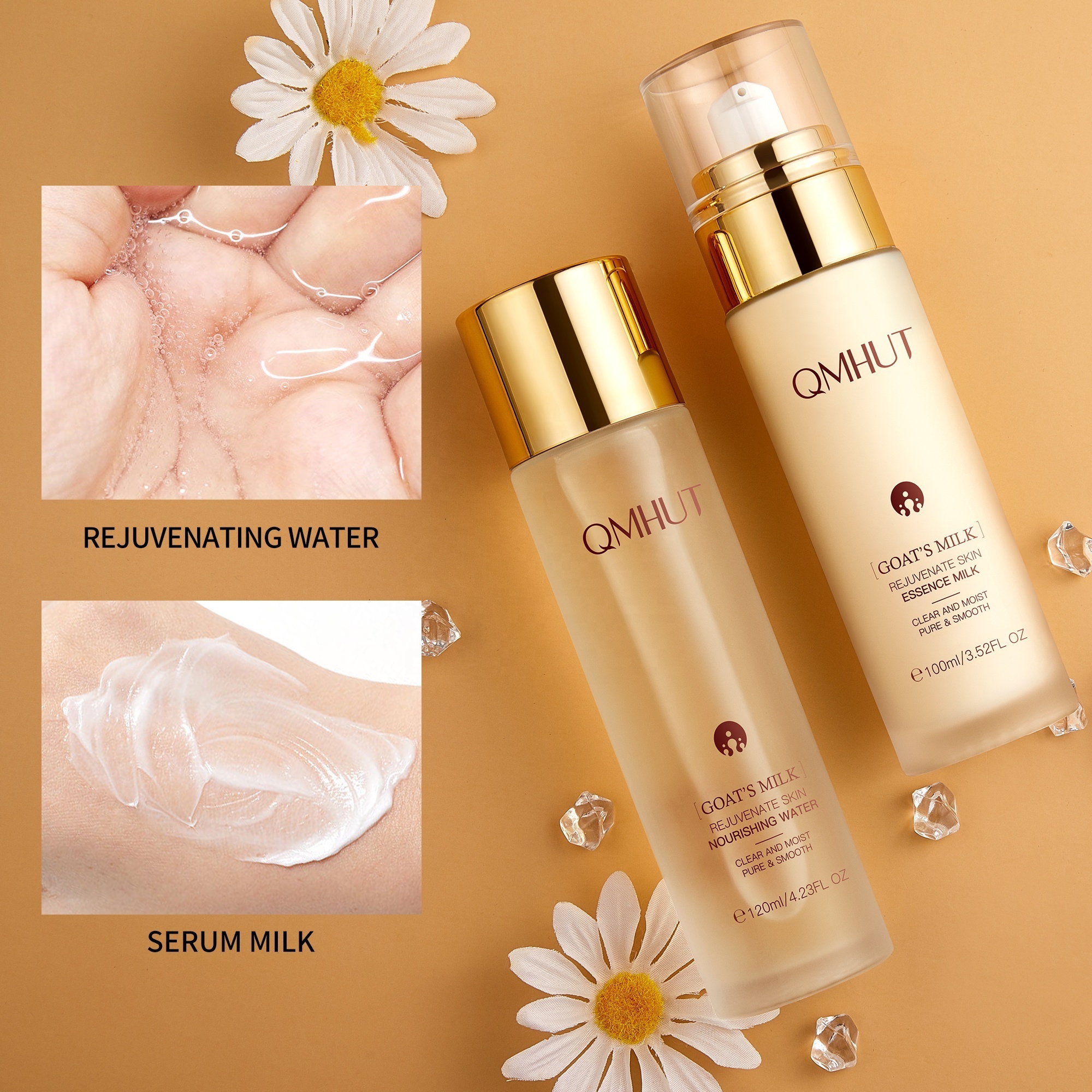 OEM ODM Goat Milk Essence Water Face Care Lotion Toner 2-step Skincare Set Firming Repairing Nourishing 2 Pc Set Skin Care Kit