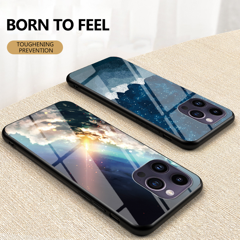 tempered glass case for infinix hot 20 30i smart 7 spark 7 go sky pattern cover for reno 10 15 pro max s23 fe honor 90 pro