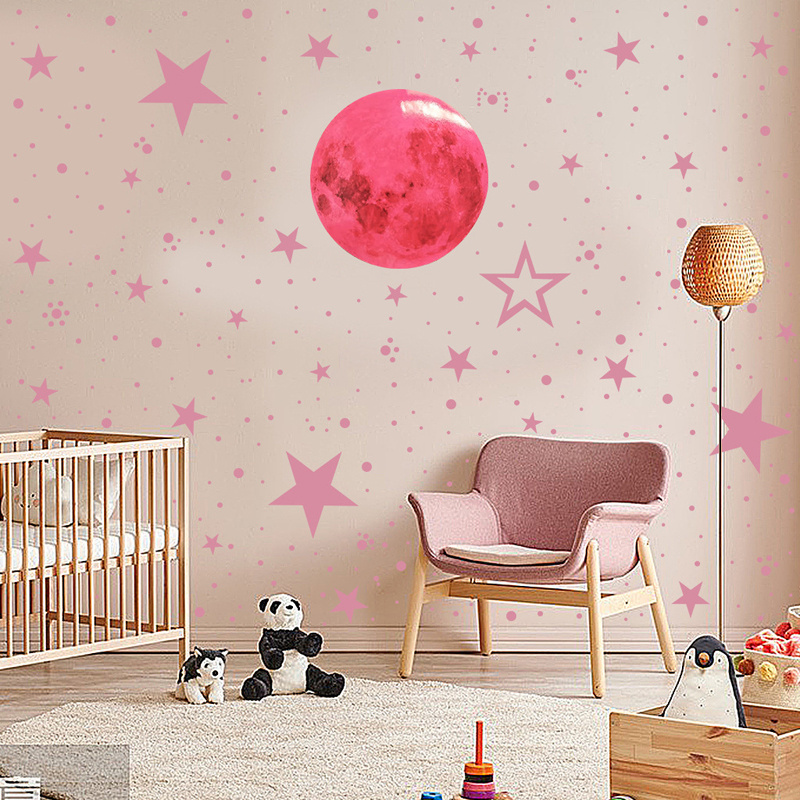 High quality pink luminous wall sticker round dot and moon star wall stickers for home decor