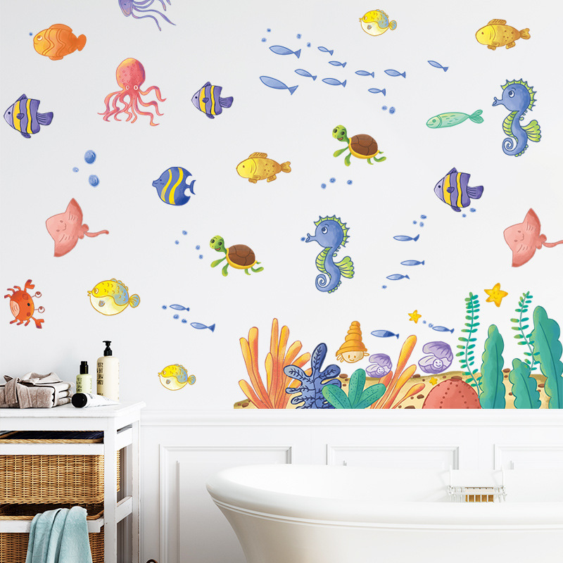 Cartoon underwater world wall decals kids room custom waterproofs decals die cut stickers classroom decorations for kids