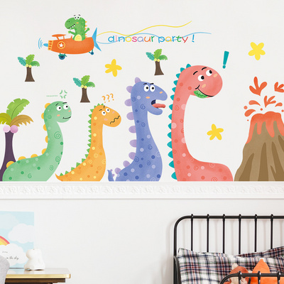 hot sale self adhesive 3d dinosaur headboard bed wall stickers for boys room