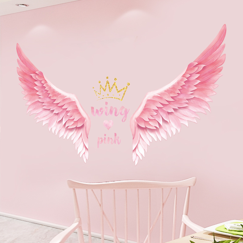 Self adhesive pink angel wing wall sticker for kids room home decor wall stickers