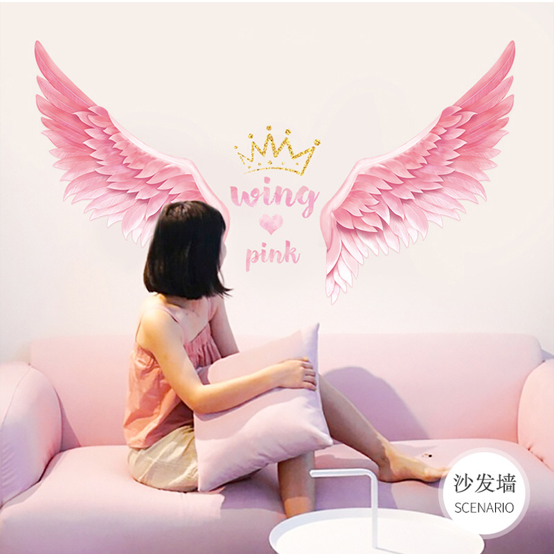 Self adhesive pink angel wing wall sticker for kids room home decor wall stickers