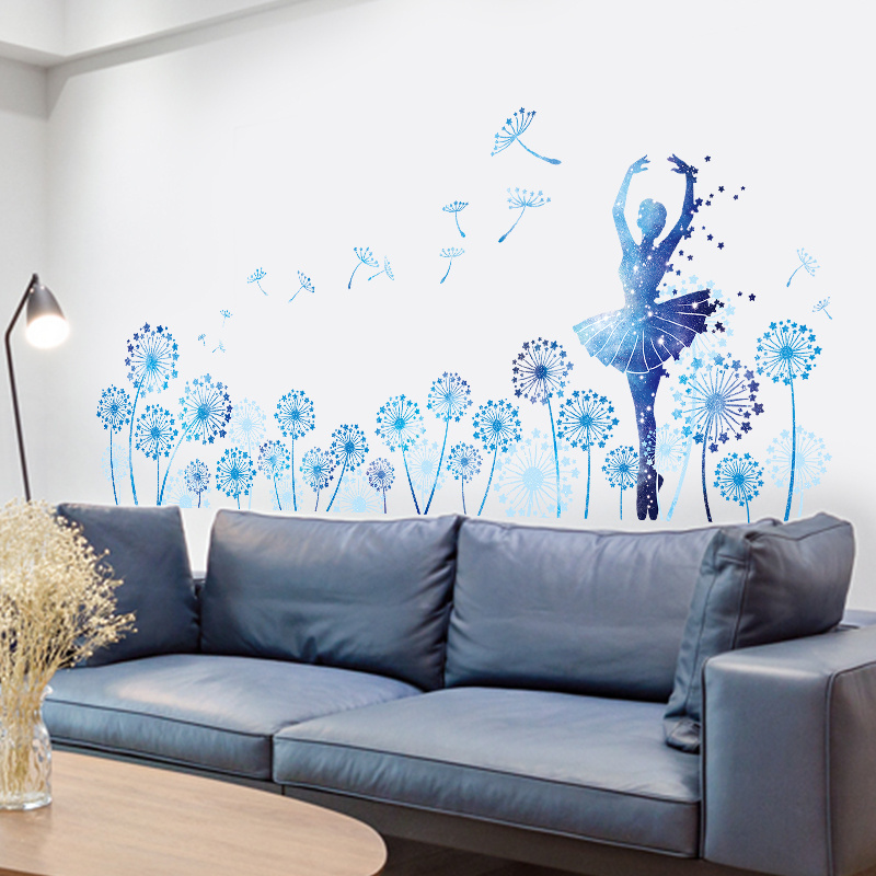 Removable blue dance girl wall deco decal korean wall stickers dandelion