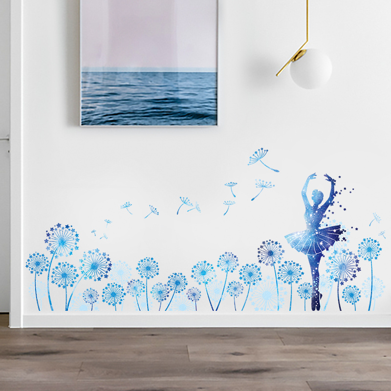 Removable blue dance girl wall deco decal korean wall stickers dandelion