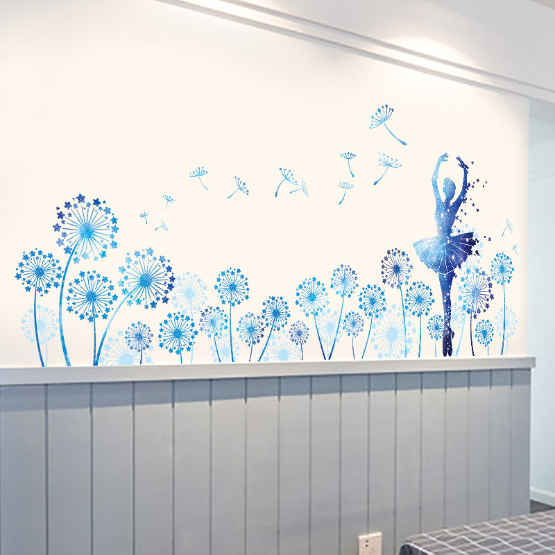 Removable blue dance girl wall deco decal korean wall stickers dandelion