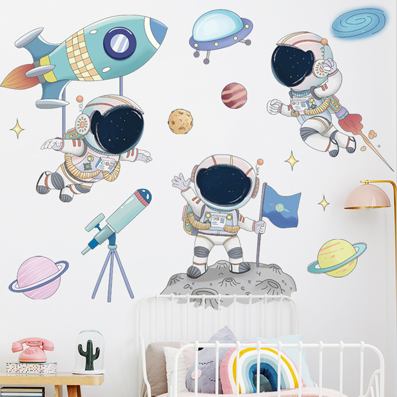 Removable cartoon astronaut planet wallpaper space wall sticker