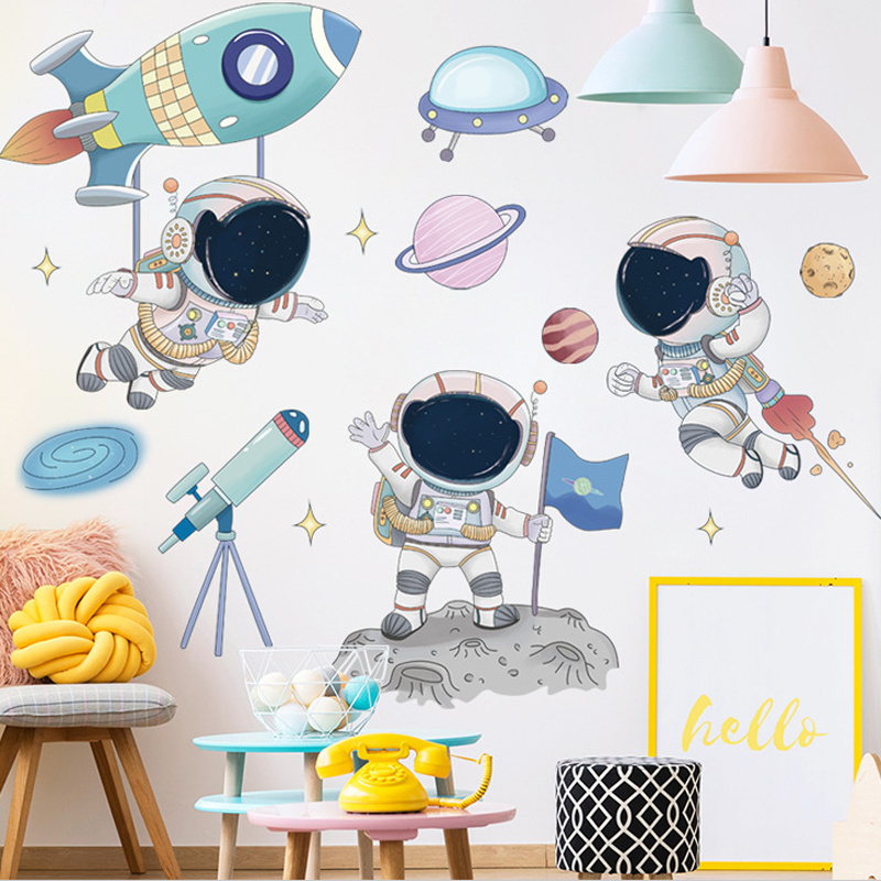 Removable cartoon astronaut planet wallpaper space wall sticker