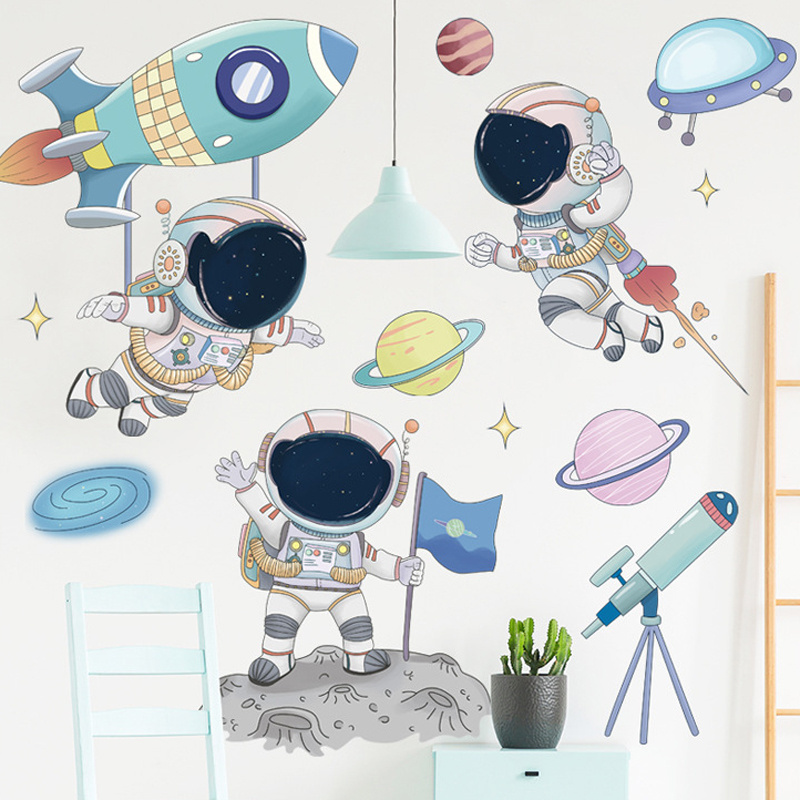 Removable cartoon astronaut planet wallpaper space wall sticker