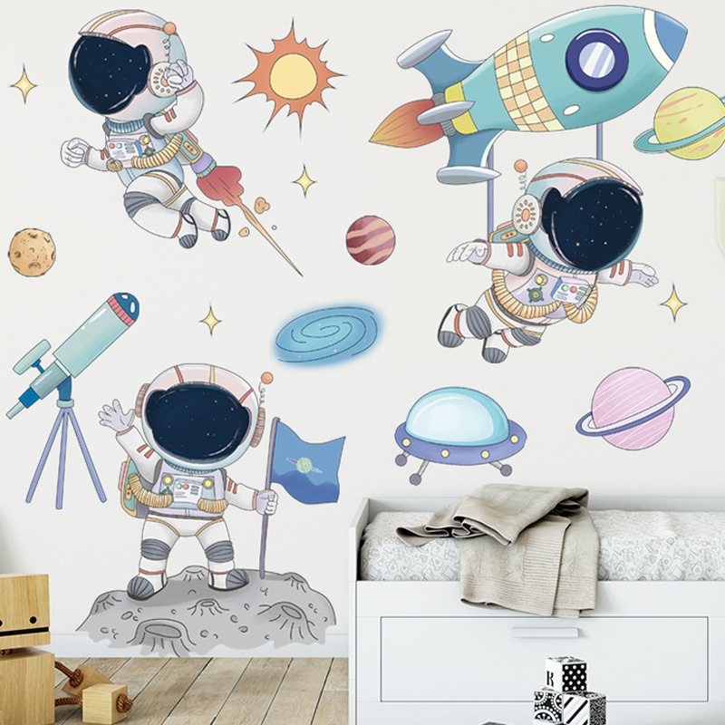 Removable cartoon astronaut planet wallpaper space wall sticker