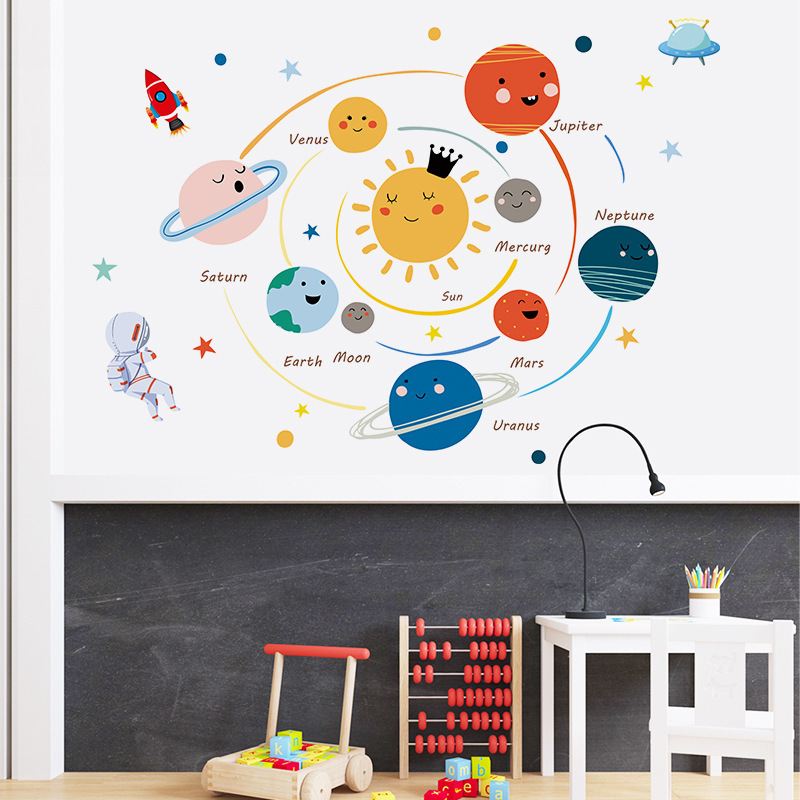 Cartoon removable planet wall stickers space wall decal kids room