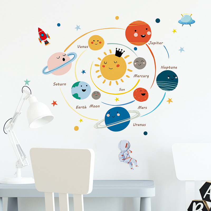 Cartoon removable planet wall stickers space wall decal kids room