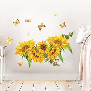 living room decoration adhesive floral sunflower wall sticker for bedroom decoration