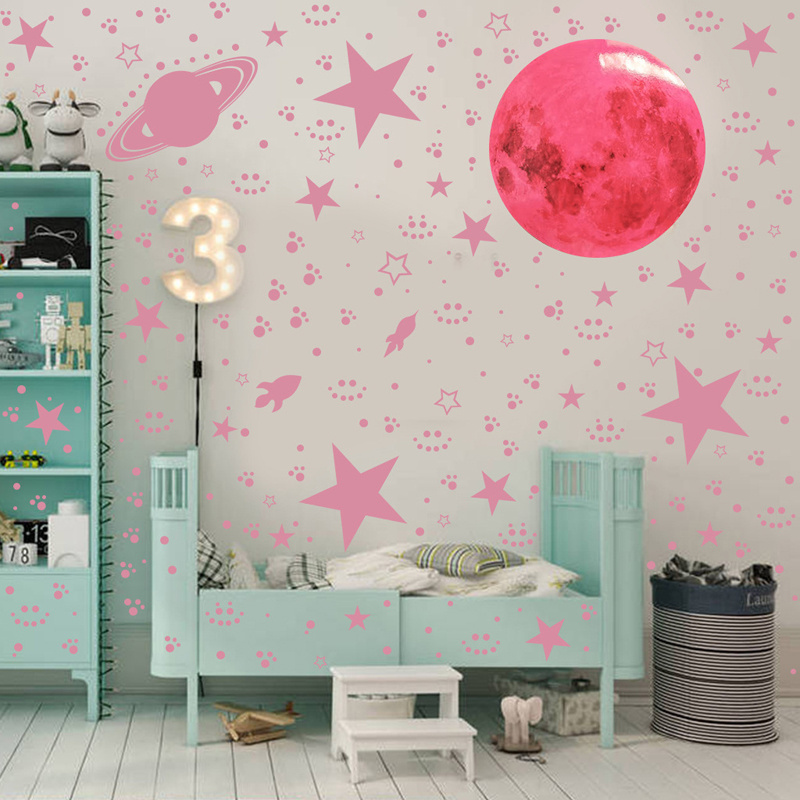 Luminous 3d stars planet wall stickers glowing in the dark decals kids room Teen girl gift