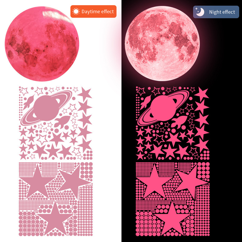 Luminous 3d stars planet wall stickers glowing in the dark decals kids room Teen girl gift