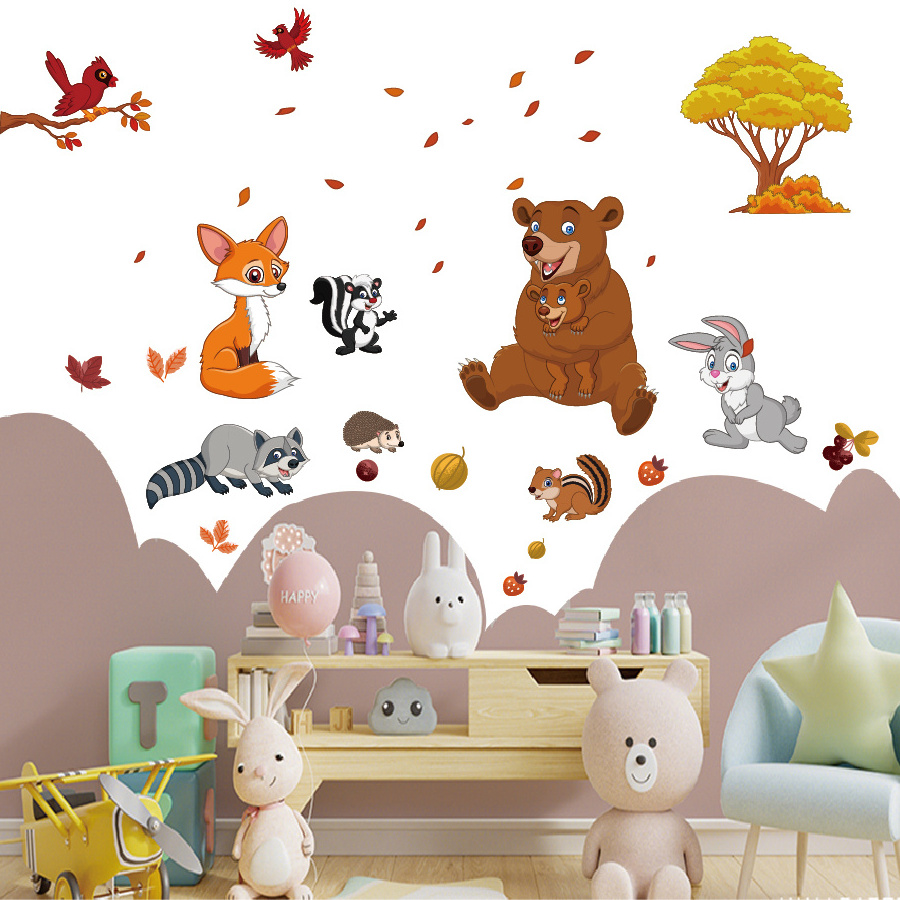 Fashion design plastic forest animal wall decor sticker for baby kids nursery children bedroom decoration