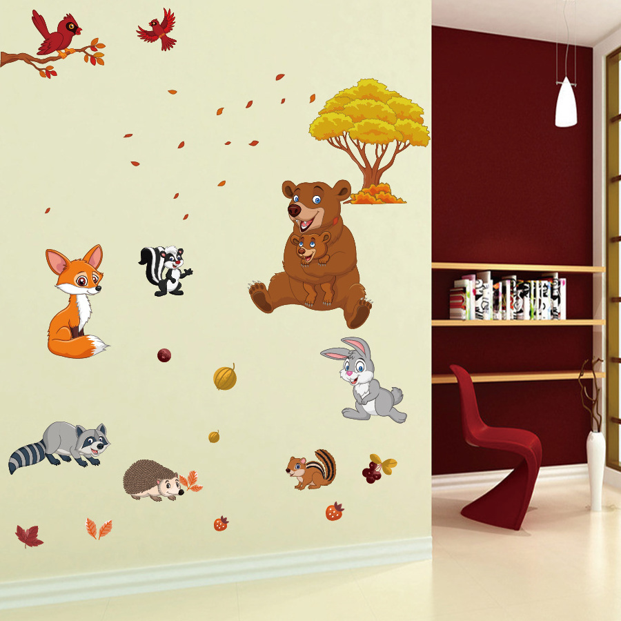 Fashion design plastic forest animal wall decor sticker for baby kids nursery children bedroom decoration