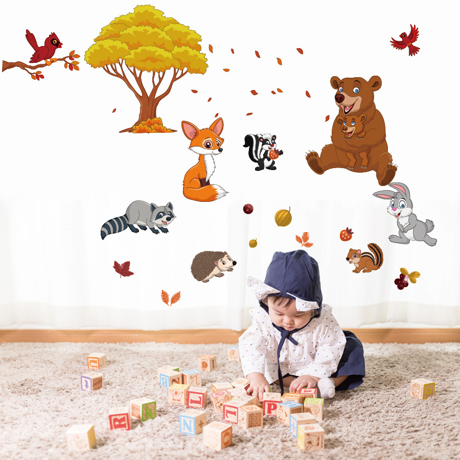 Fashion design plastic forest animal wall decor sticker for baby kids nursery children bedroom decoration