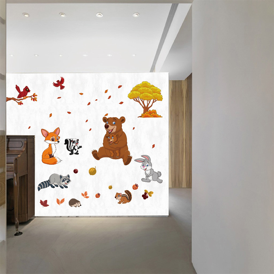 Fashion design plastic forest animal wall decor sticker for baby kids nursery children bedroom decoration