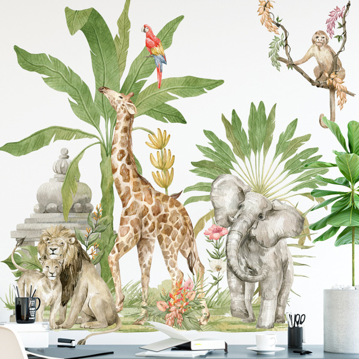 kids room decoration kawaii jungle animal african forest wall sticker