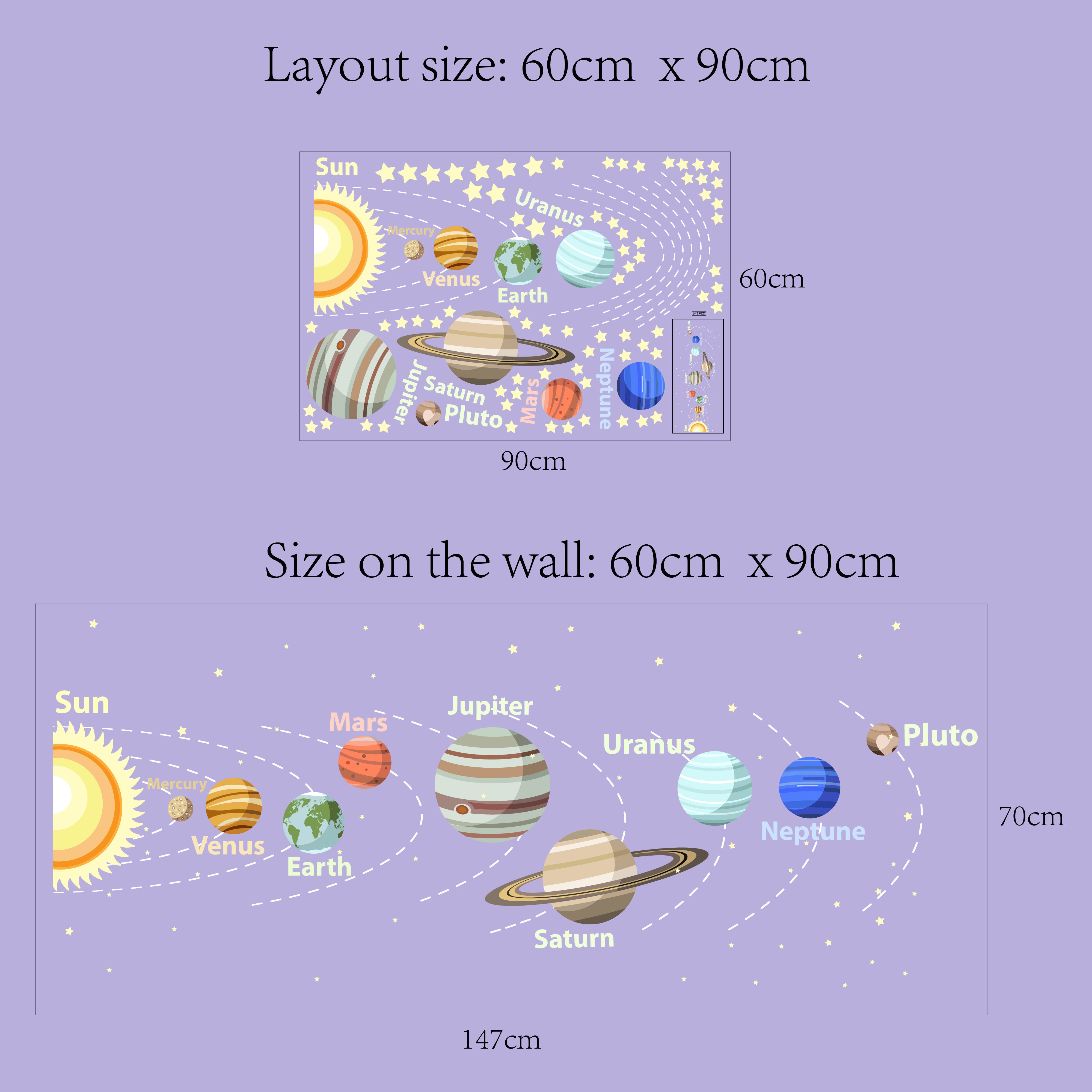 Removable pvc solar system planet wall sticker for Baby kids wall decoration educational Wall decals