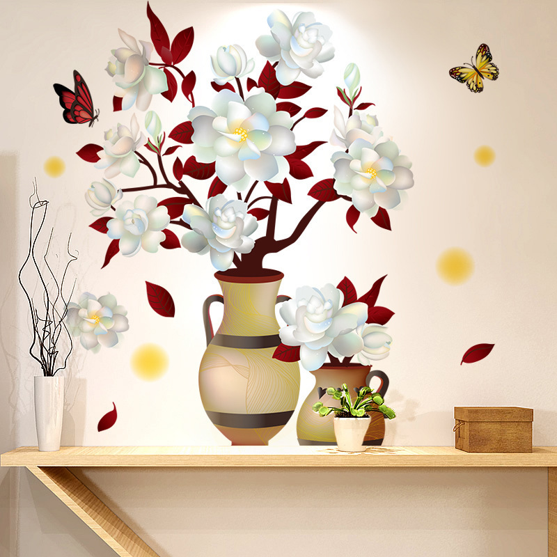 self adhesive 3d wall flower vase decor sticker for kitchen