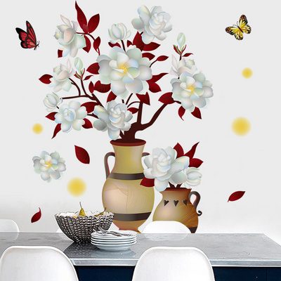 self adhesive 3d wall flower vase decor sticker for kitchen