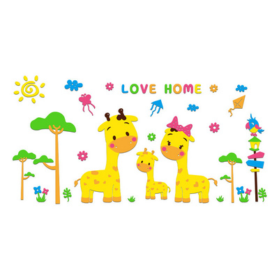 Home decoration acrylic nursery wall decals tree cute deer animal with sun wall sticker for kids room