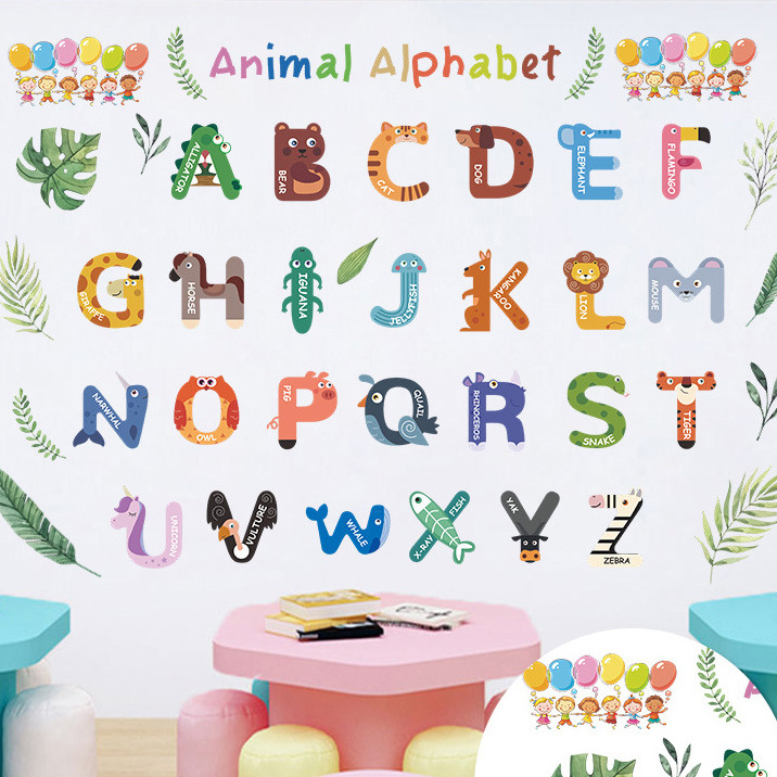 classroom decoration 3d cartoon animals alphabet abc kids wall stickers