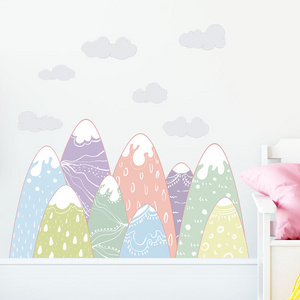 Cartoon painted mountain clouds design kids room wall stickers for living room water proof stickers kids stickers wholesale