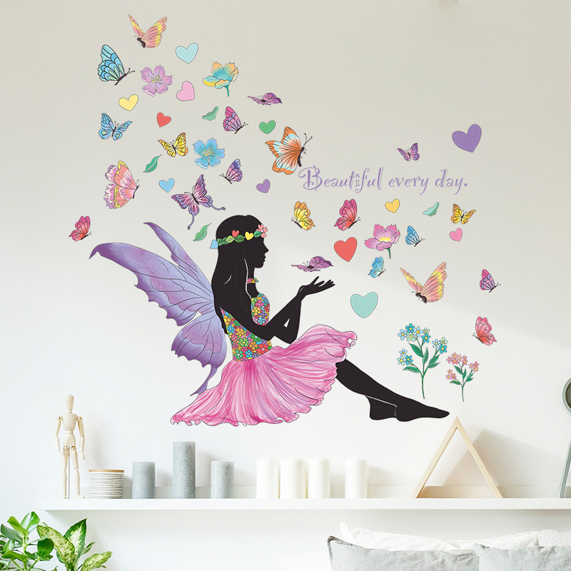 High quality fairy princess butterfly wall stickers home decor die cut wall stickers 3d  decoration for home decor