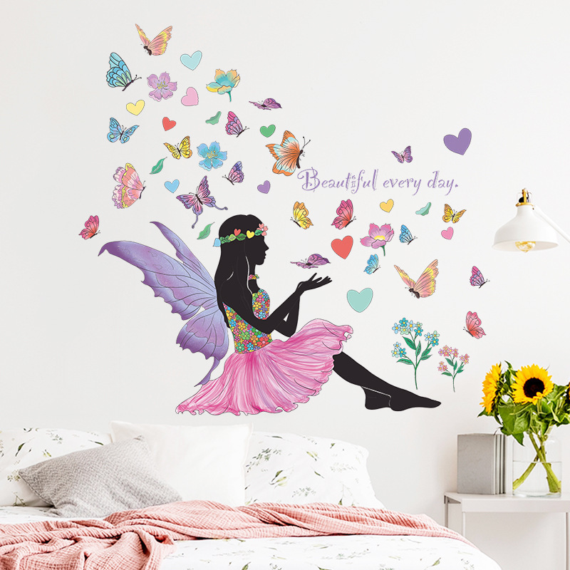 High quality fairy princess butterfly wall stickers home decor die cut wall stickers 3d  decoration for home decor