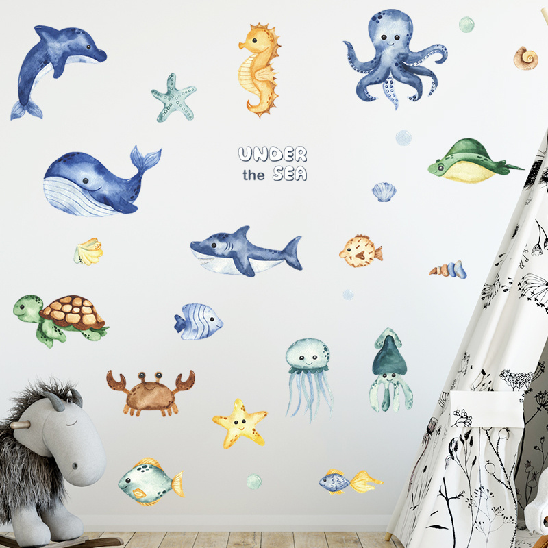 High quality underwater world wall stickers 3d home decoration for kids wall art stickers for home decor