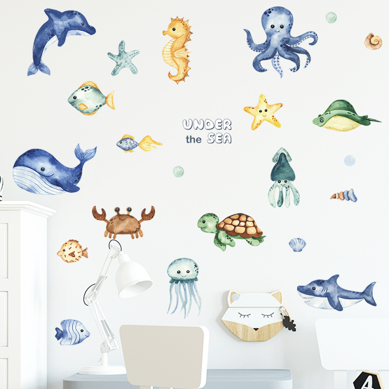 High quality underwater world wall stickers 3d home decoration for kids wall art stickers for home decor