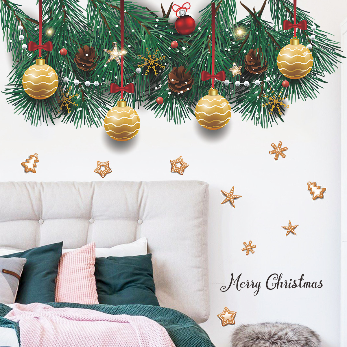 High quality christmas tree pinecone christmas wall sticker christmas decoration stickers wall stickers for home decor