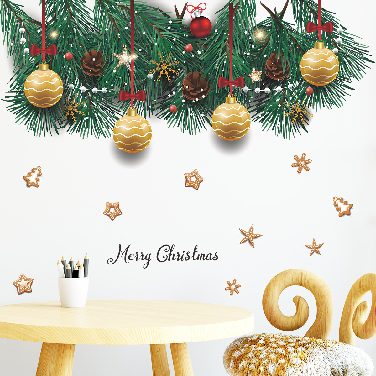 High quality christmas tree pinecone christmas wall sticker christmas decoration stickers wall stickers for home decor