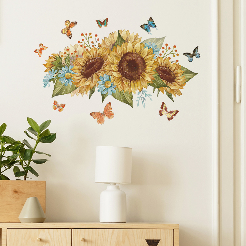 Creative sunflower butterfly wall stickers 3d home decoration water proof stickers for home decor living room