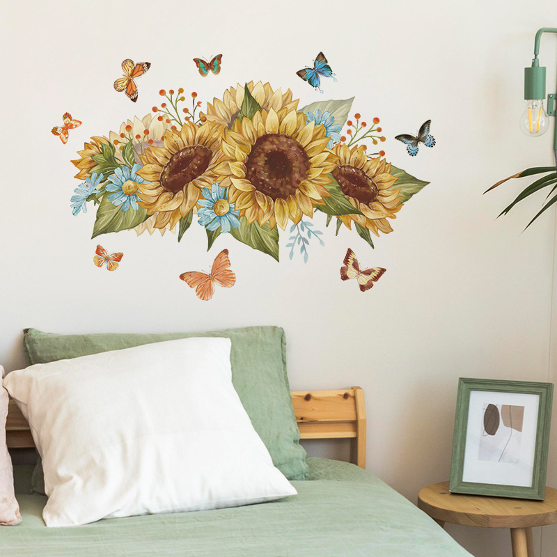 Creative sunflower butterfly wall stickers 3d home decoration water proof stickers for home decor living room