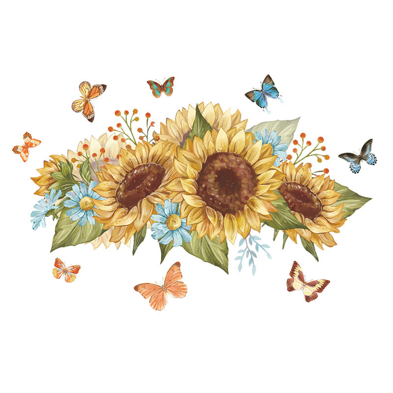 Creative sunflower butterfly wall stickers 3d home decoration water proof stickers for home decor living room