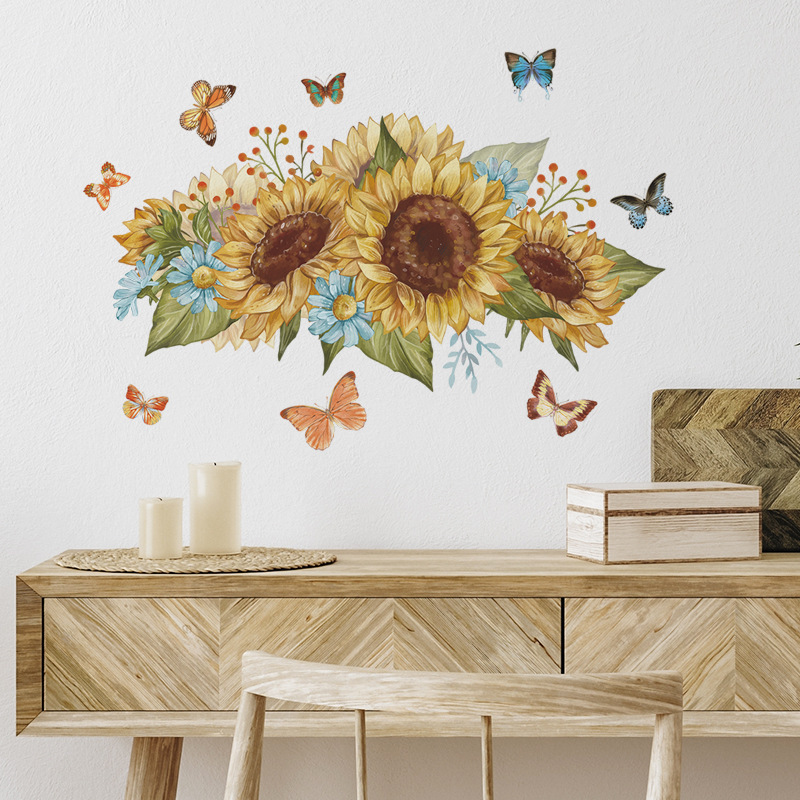 Creative sunflower butterfly wall stickers 3d home decoration water proof stickers for home decor living room