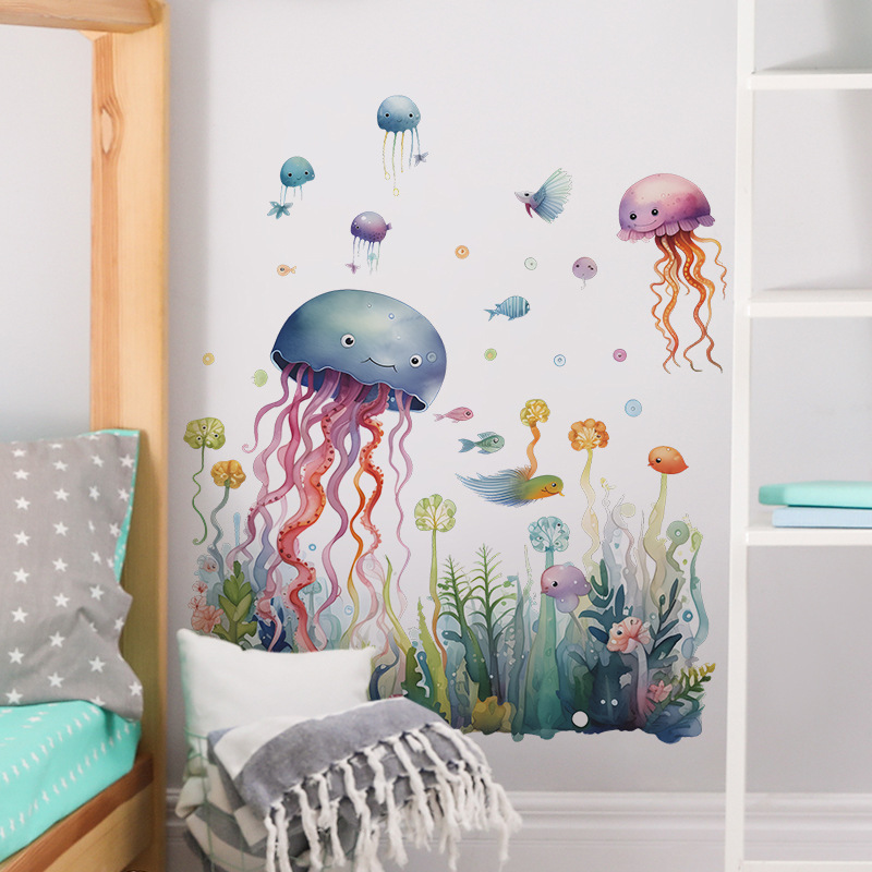 High quality underwater jellyfish wall stickers 3d home decoration for kids wall stickers for home decor