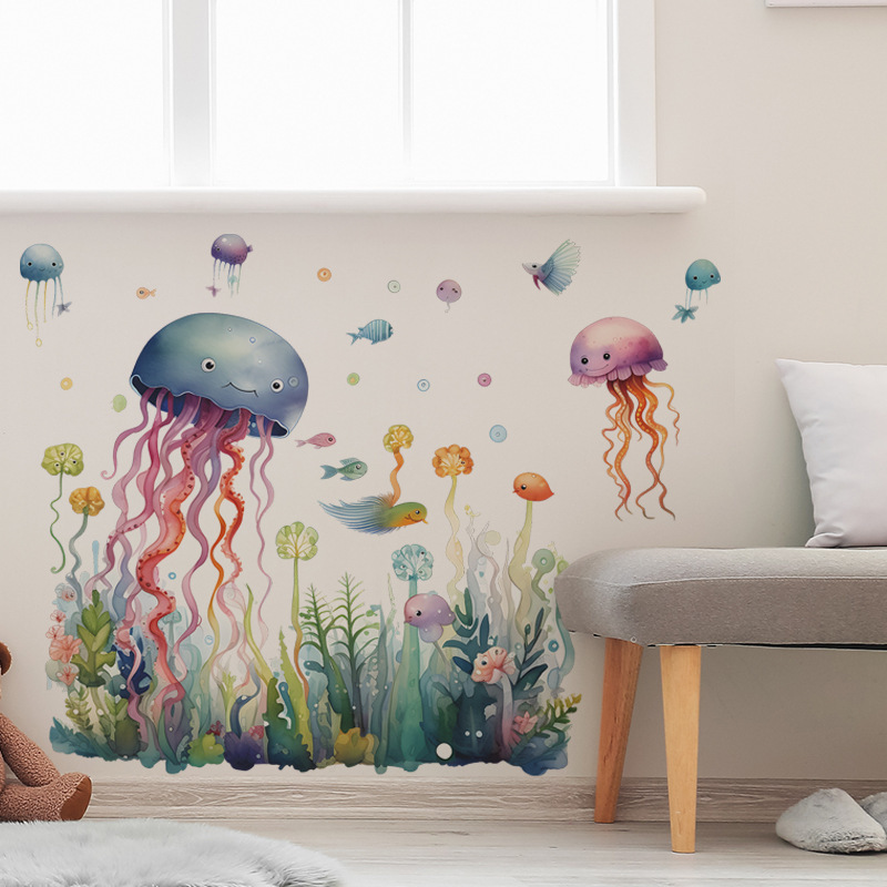 High quality underwater jellyfish wall stickers 3d home decoration for kids wall stickers for home decor