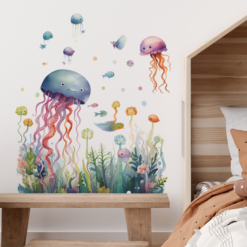 High quality underwater jellyfish wall stickers 3d home decoration for kids wall stickers for home decor