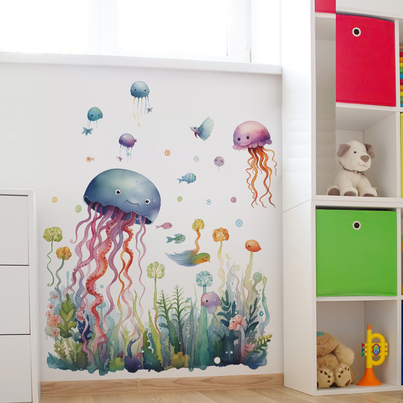 High quality underwater jellyfish wall stickers 3d home decoration for kids wall stickers for home decor