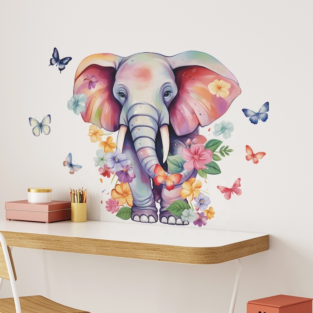 High quality cartoon elephant butterfly flowers wall sticker water proof stickers for home decor