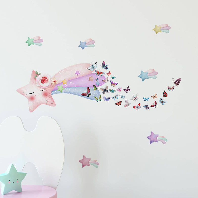 High quality cartoon star butterfly wall decorations for home water proof stickers for home decor kids room