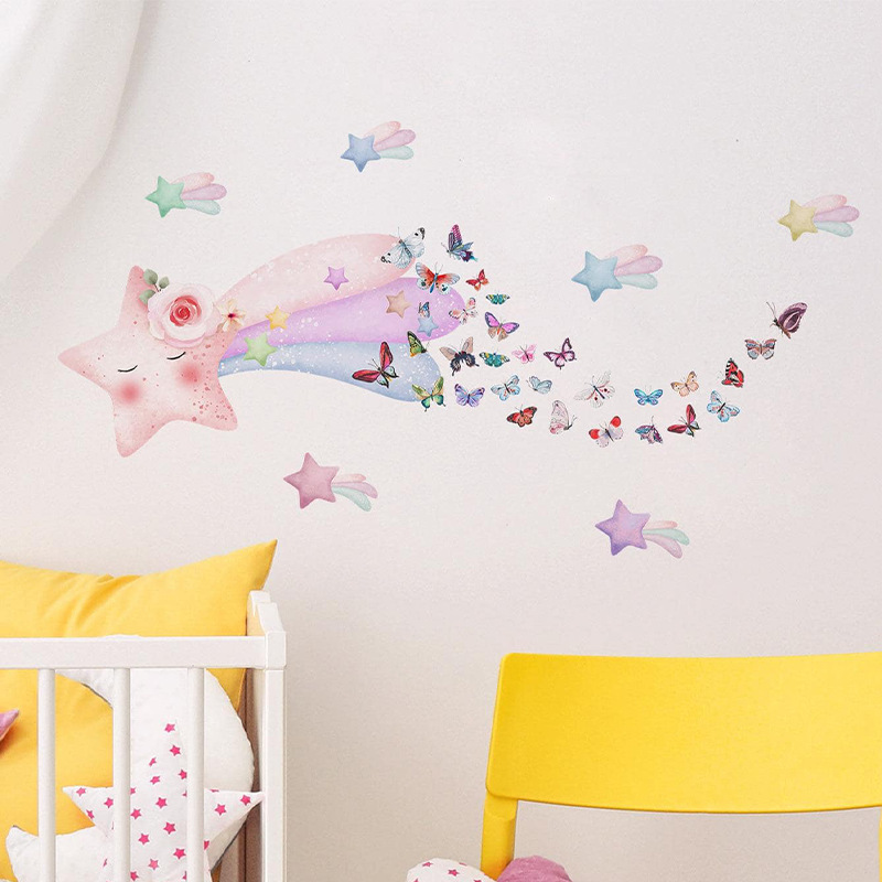 High quality cartoon star butterfly wall decorations for home water proof stickers for home decor kids room