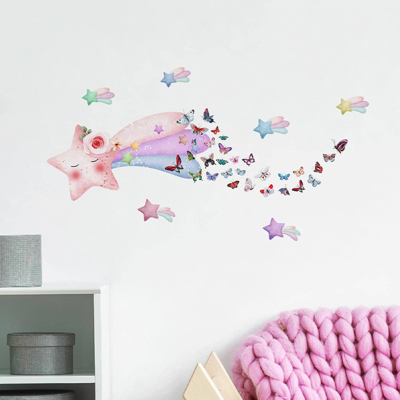 High quality cartoon star butterfly wall decorations for home water proof stickers for home decor kids room